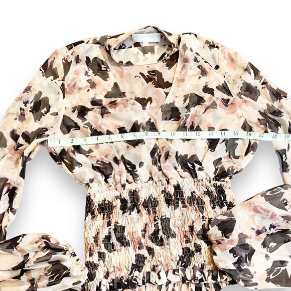 CAROLINE CONSTAS Sonya Smocked Silk Floral Print Sheer Blouse Women’s Size Small - Picture 11 of 12